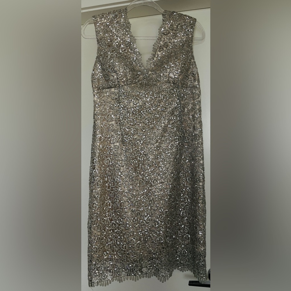Gold and silver sequined petite evening dress 14P